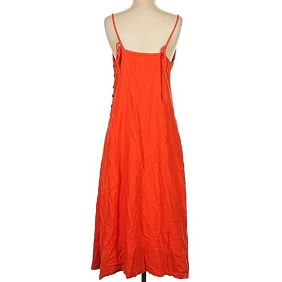 FREE PEOPLE Emmers Linen Midi Maxi Size S Orange Red Vermilion - Picture 3 of 10